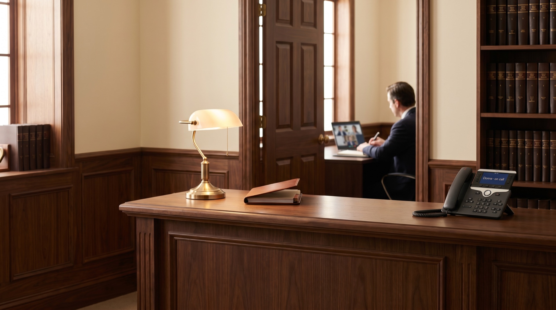Attorney in deposition while Donna AI handles incoming calls